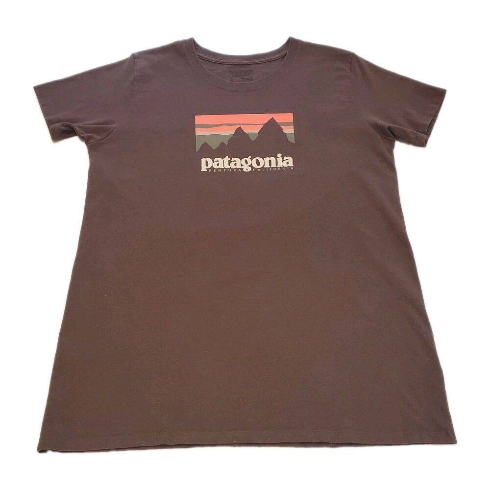 Patagonia T-Shirt Womens XL Brown Ventura California Mountain Graphic Tee Brown